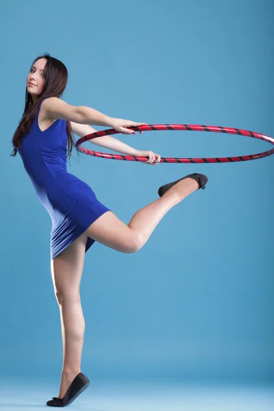 stock image Dance hoop Beautiful woman in blue