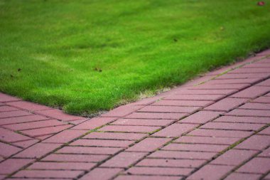 Garden stone path with grass, Brick Sidewalk clipart