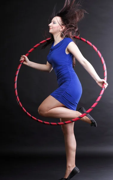 Dance hoop Beautiful woman in blue — Zdjęcie stockowe