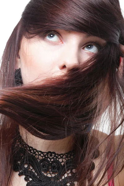 stock image Beautiful brunette woman long hair