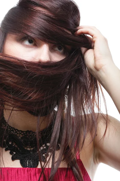 Mooie brunette vrouw lange haren — Stockfoto