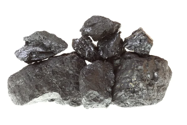 Pedaços de carvão isolados sobre fundo branco — Fotografia de Stock