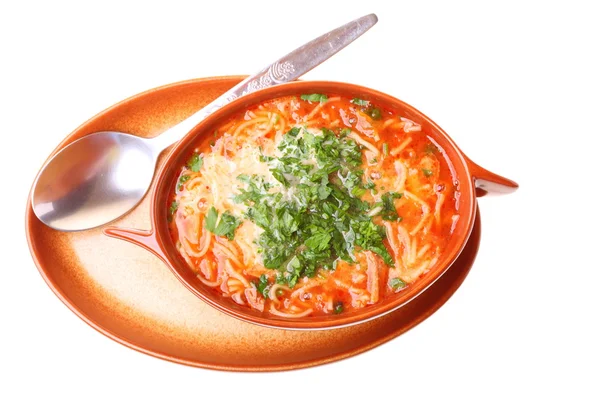 Sopa de tomate, perejil aislado fondo blanco — Foto de Stock