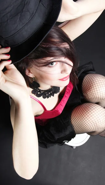 Portrait woman in red corset — Stok Foto