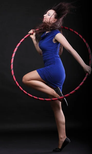 Dance hoop Beautiful woman in blue — Zdjęcie stockowe