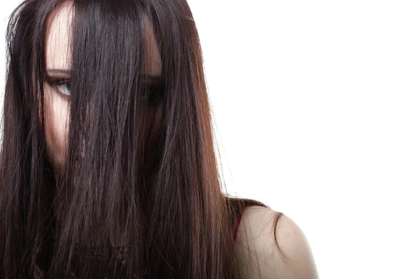 Schöne brünette Frau lange Haare — Stockfoto