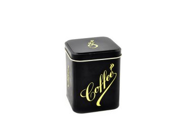 Black tin container for storing tea and coffee clipart