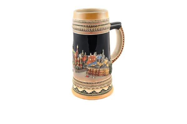 Ceramic mug for beer, decorated in ethnic style — Stock Photo, Image