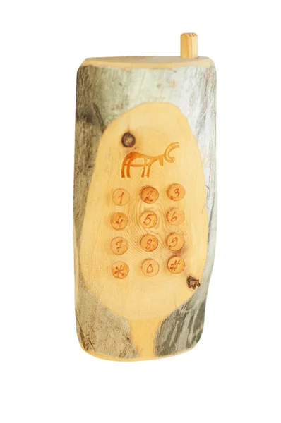 원시인에서 사용 하는 선사 시대 나무 휴대 전화 — 스톡 사진