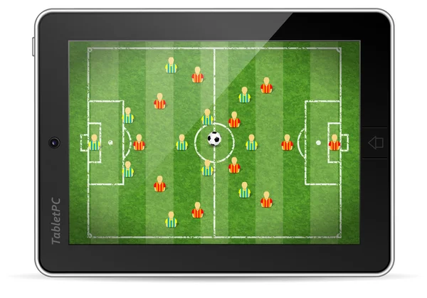 Tablet PC com jogo de futebol — Vetor de Stock