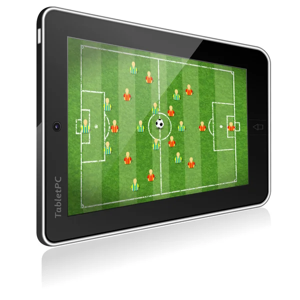 Tablet pc met voetbalwedstrijd — Stockvector