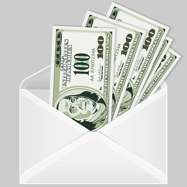 Ouvrez l'enveloppe avec des billets en dollars — Image vectorielle