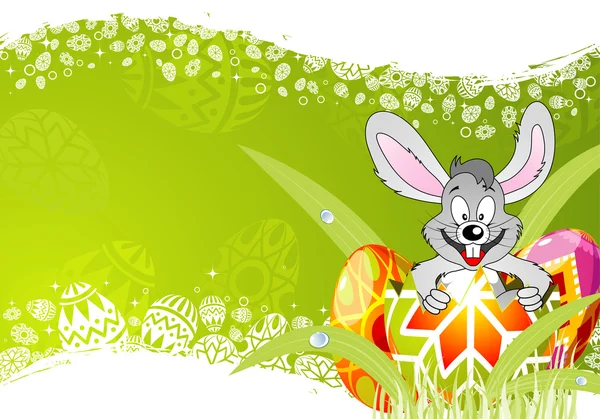 Marco de Pascua con huevos y conejo — Vector de stock