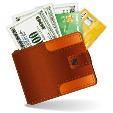 Purse with Dollars and Credit Cards clipart