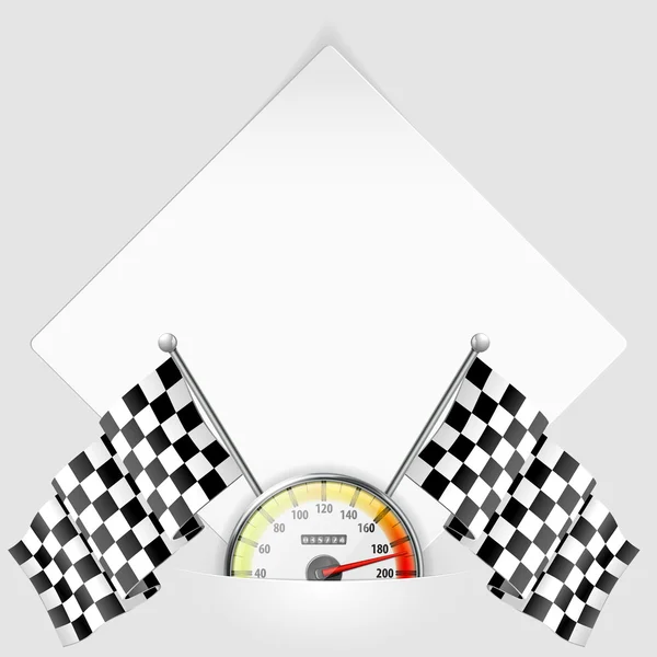 Feuille de papier avec compteur de vitesse et drapeaux — Image vectorielle