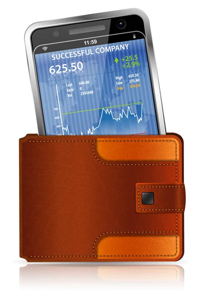 Geldbörse mit Smartphone — Stockvektor