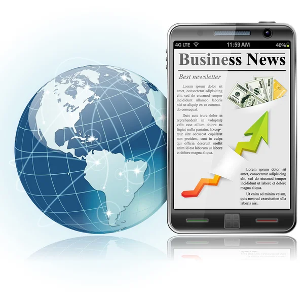 Παγκόσμια επιχειρηματική δραστηριότητα. ειδήσεις σχετικά με έξυπνο τηλέφωνο — Διανυσματικό Αρχείο