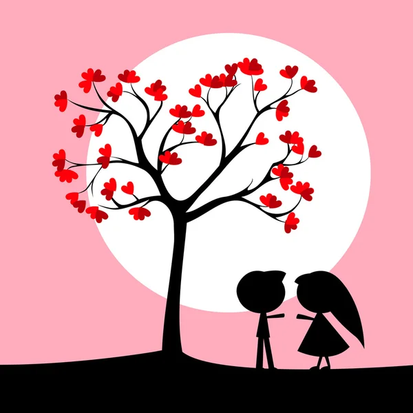 Casal sob árvore de amor — Vetor de Stock