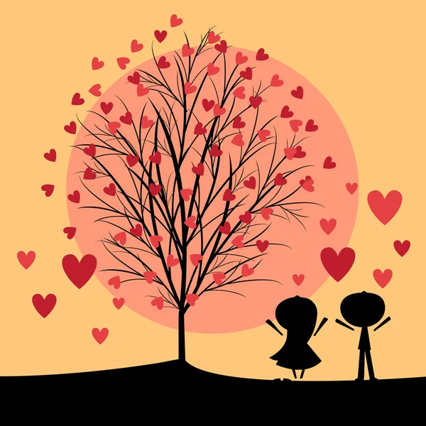 Çift aşk ağacının altında — Stok Vektör