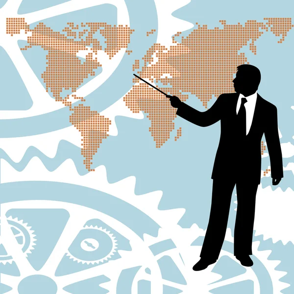 Biznesmen wskazujące mapa świata — Wektor stockowy