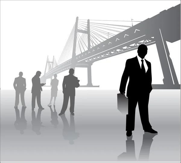 Équipe d'affaires avec pont — Image vectorielle