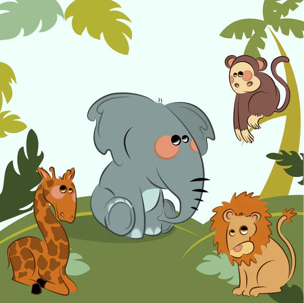 Cartoon wild animals in the jungle — Stock Vector