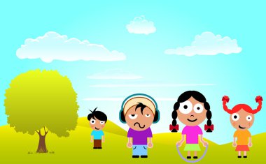 Cartoon children with nature scene clipart