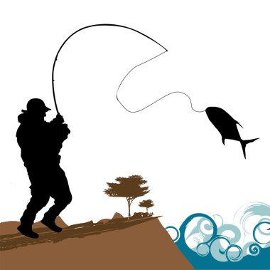 Fisher with big fish clipart