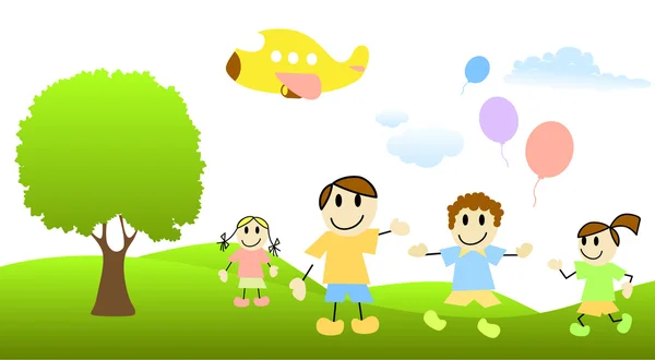 Dessin animé enfants avec scène de nature — Image vectorielle