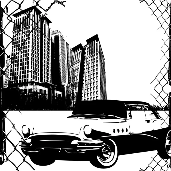 Grunge cadre avec voiture exotique — Image vectorielle