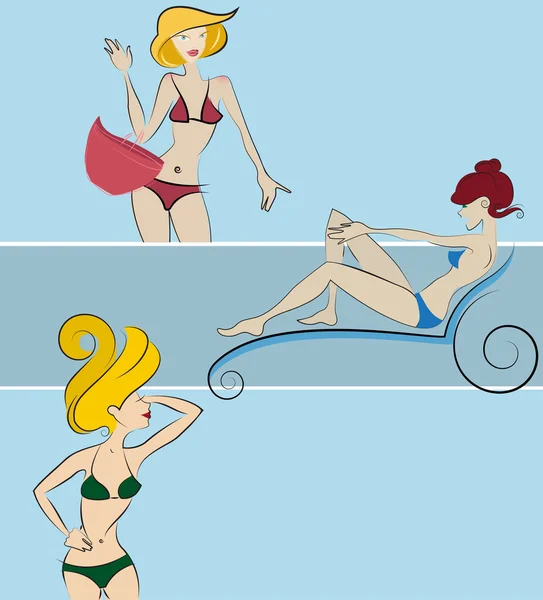 Bikini lányok. — Stock Vector