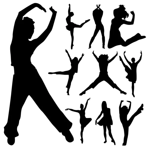 Dancing peoples silhouette — Stock Vector