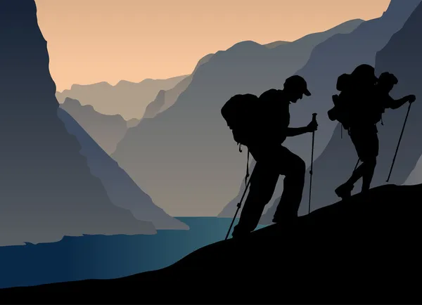 Силуэт альпинистов — стоковый вектор