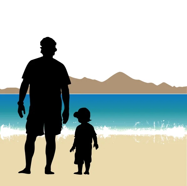 Baba ve oğul sahilde. — Stok Vektör