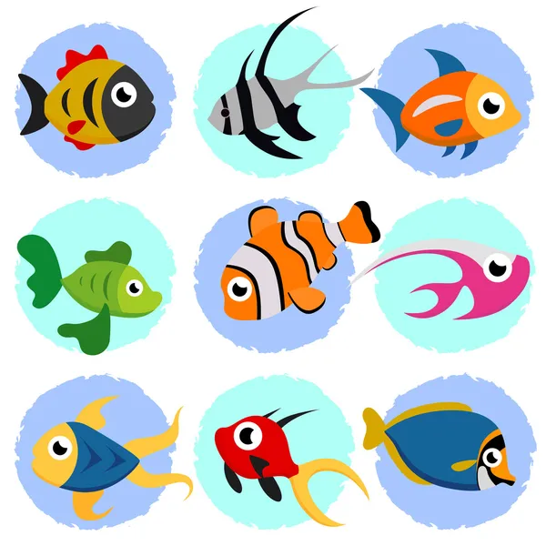 Conjunto de peces de dibujos animados — Archivo Imágenes Vectoriales