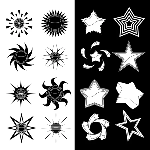 Símbolos de estrela e sol — Vetor de Stock