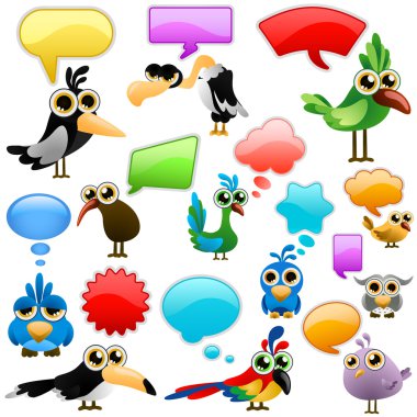 Cartoon bird with bubbles clipart