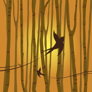 Bird flying in the forest clipart