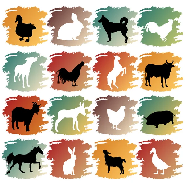 Большой набор сельскохозяйственных животных — стоковый вектор