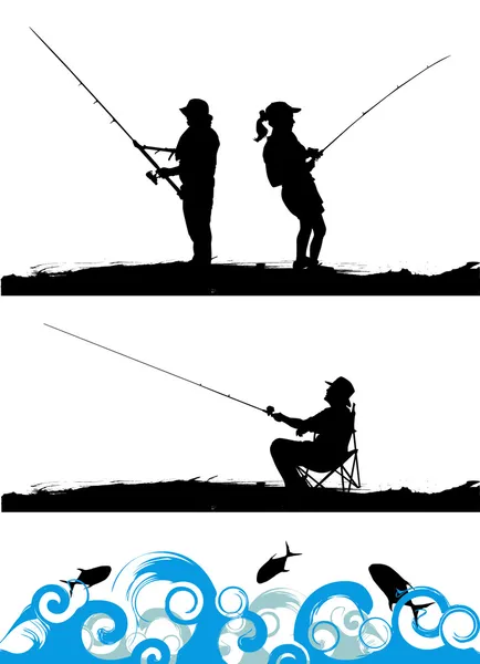 Silhouette del pescatore — Vettoriale Stock