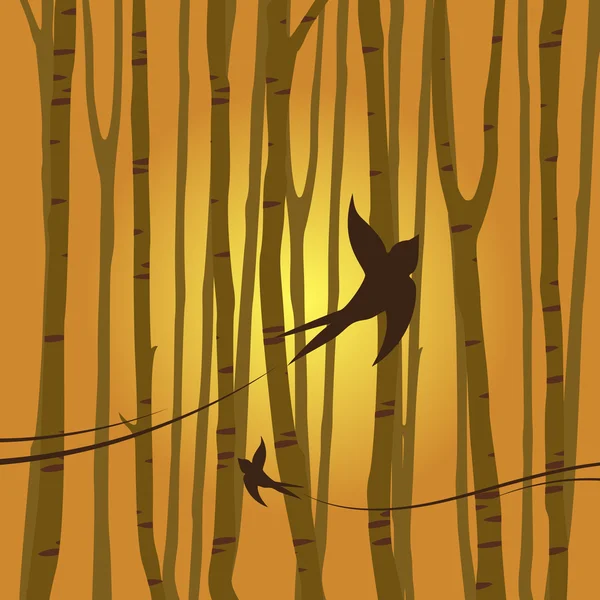 Vogel fliegt im Wald — Stockvektor