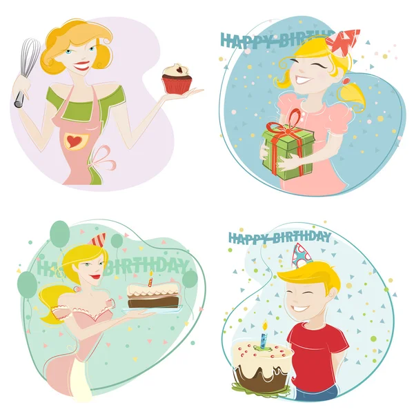 День рождения и торт — стоковый вектор
