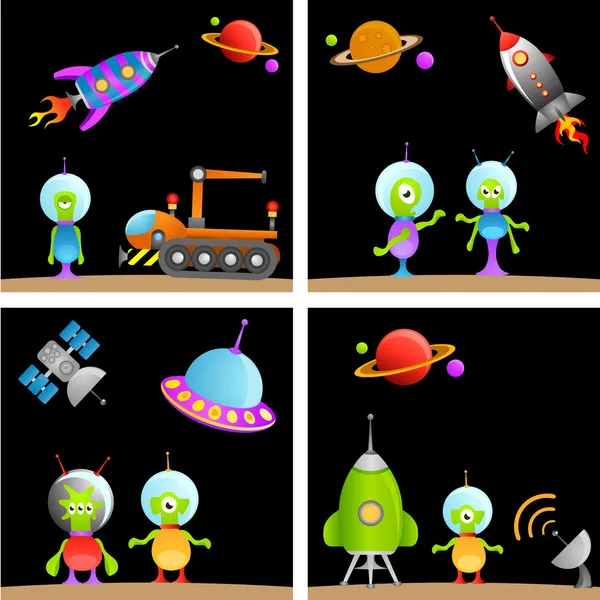 Buitenaardse cartoon set — Stockvector