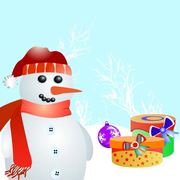 Χιονάνθρωπος και δώρο — Διανυσματικό Αρχείο