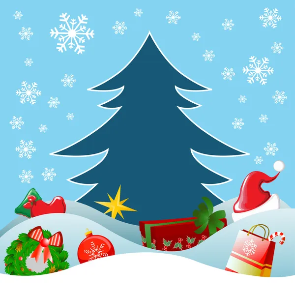 Regalo de Navidad con pino — Vector de stock