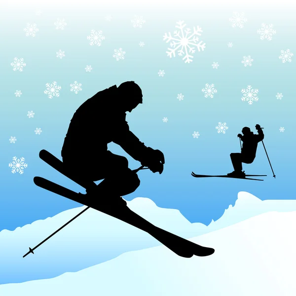 Silueta esquí — Vector de stock