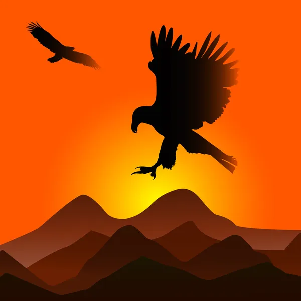 Sonnenuntergang mit Adlern — Stockvektor