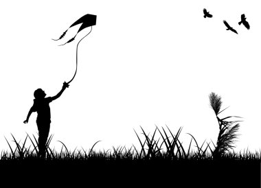 Kid flying kite clipart