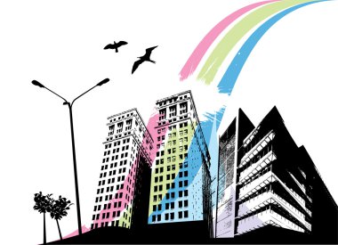 Rainbow city clipart