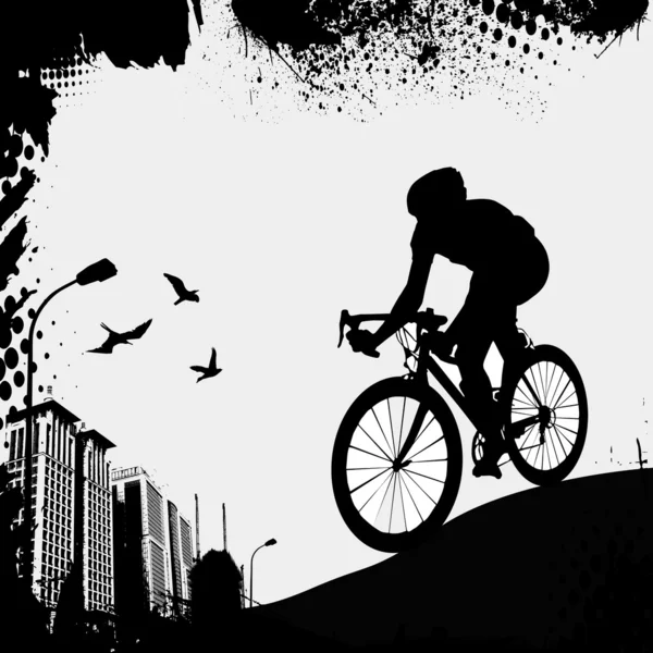 Bisiklet ve şehir — Stok Vektör